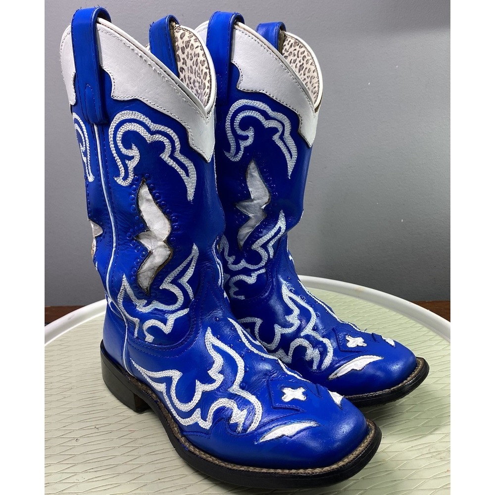 Laredo Women Leather Western Cowgirl Buffalo Bills Blue Cowboy Boots 6M See Desc